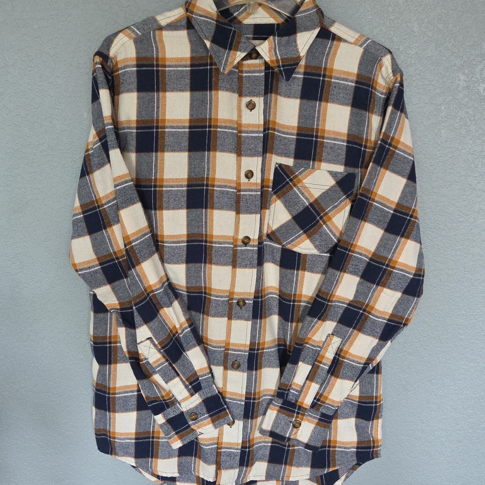 blue, yellow, & white plaid. Northeast Outfitters Men's Flannel Shirt NWOT